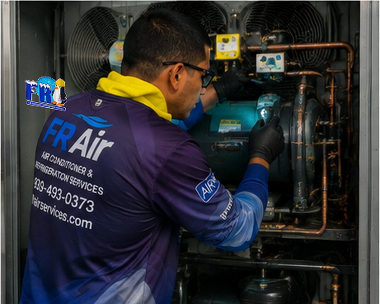 Servicio al compresor y las líneas de una unidad de refrigeración comercial