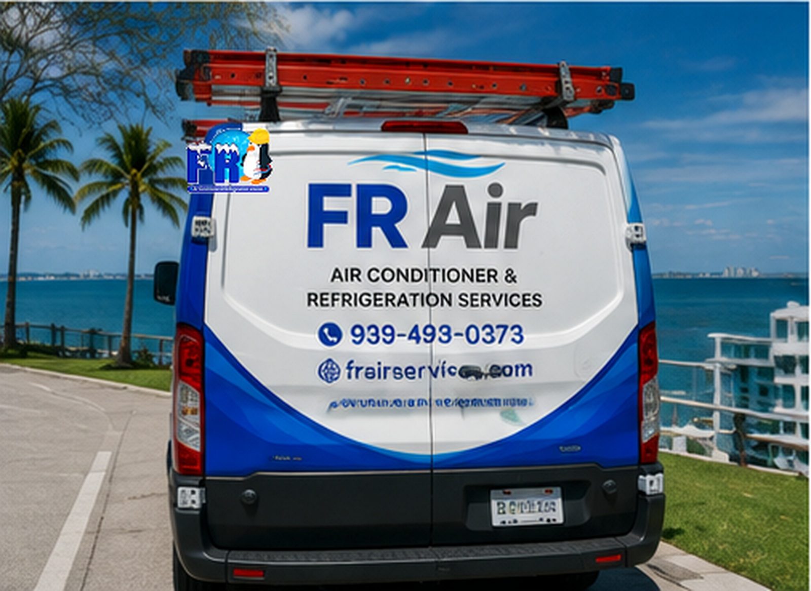 La guagua rotulada de FR Air Conditioner & Refrigeration Services