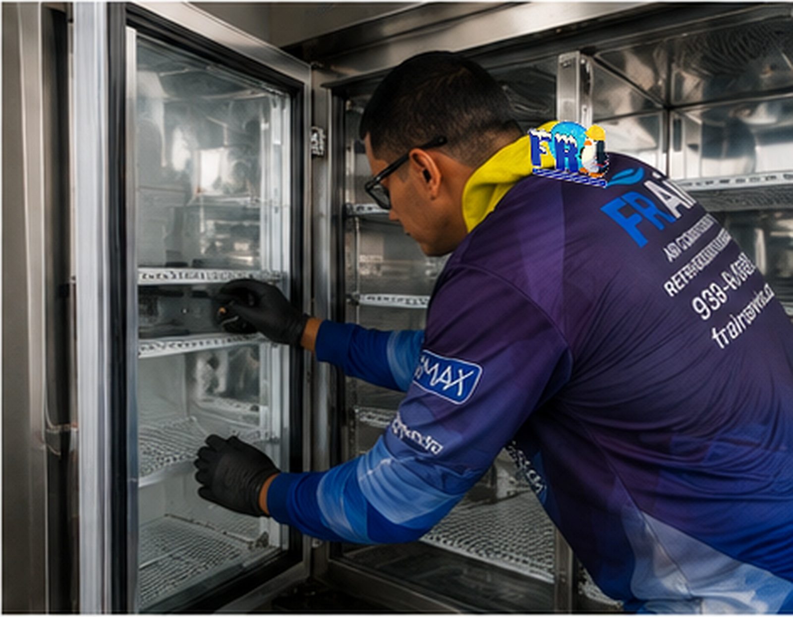 Técnico de FR Air dando servicio a un walk-in cooler
